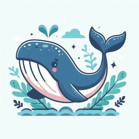 Cute cartoon whale. Hand drawn vector illustration in scandinavian style.のイラスト素材