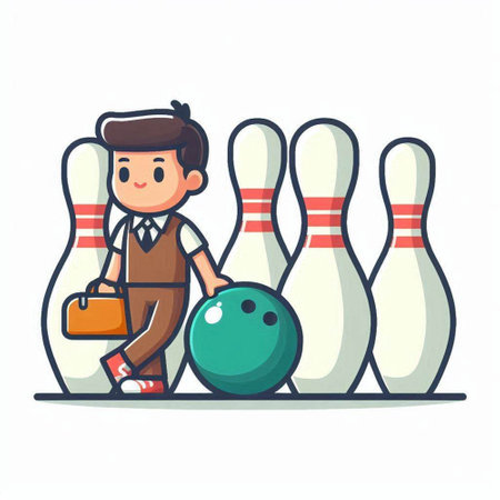 Cartoon man playing bowling. Vector illustration of a man playing bowling.のイラスト素材