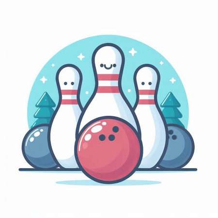 Bowling game with skittles and ball. Vector illustration.のイラスト素材