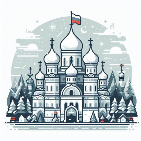 Church of the Intercession of the Blessed Virgin Mary in winter.のイラスト素材