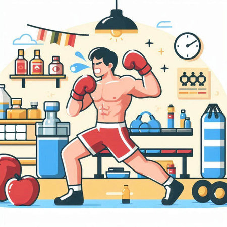 Boxing, sport, healthy lifestyle and people concept. Vector illustration in flat styleのイラスト素材