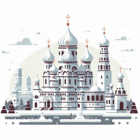 Cathedral of the Intercession of the Most Holy Theotokos in Moscow, Russiaのイラスト素材