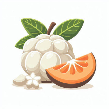 Custard apple and orange isolated on white background. Vector illustration.のイラスト素材