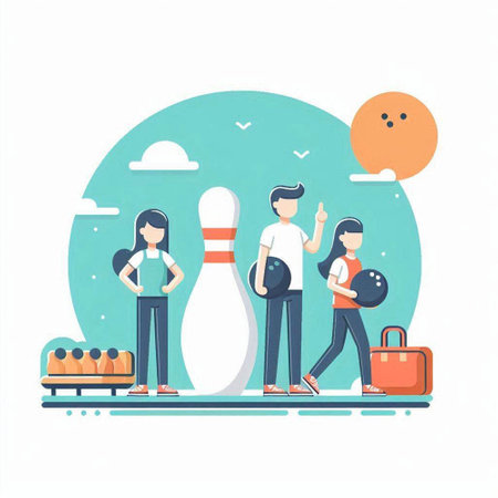 People with bowling pins. Vector illustration in flat style on white background.のイラスト素材