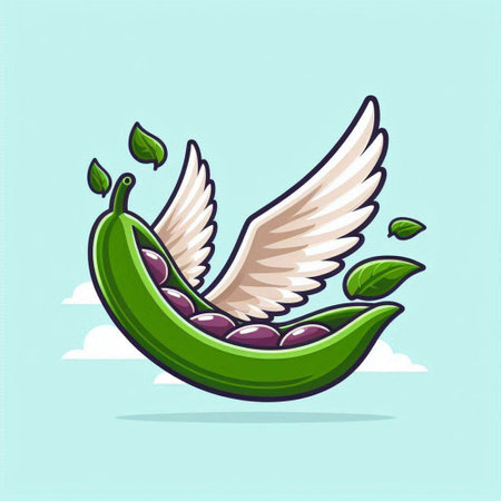 Pea vector illustration. Pea pod with green leaves and wings.のイラスト素材