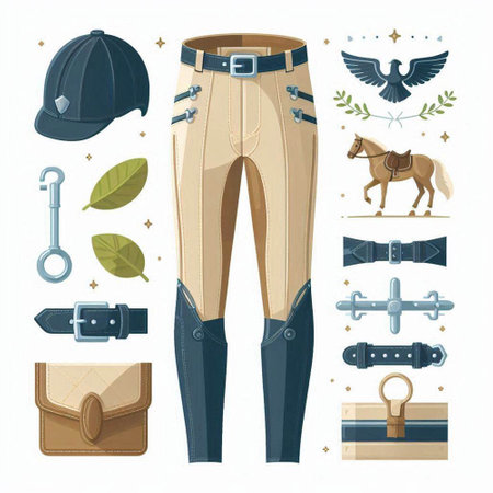 Leather pants, belt, hat, horseshoe, belt. Vector illustration.のイラスト素材