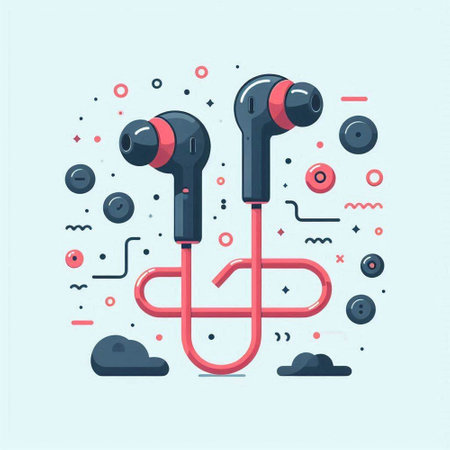 Earphones for listening to music. Modern flat style vector illustration.のイラスト素材