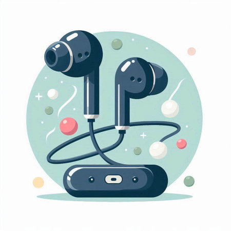 Retro headphones on a white background. Vector illustration in flat style.のイラスト素材