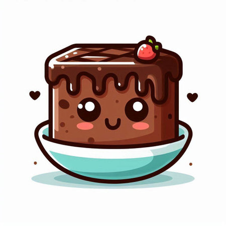 Cute chocolate cake with strawberry on white background. Vector illustration.のイラスト素材