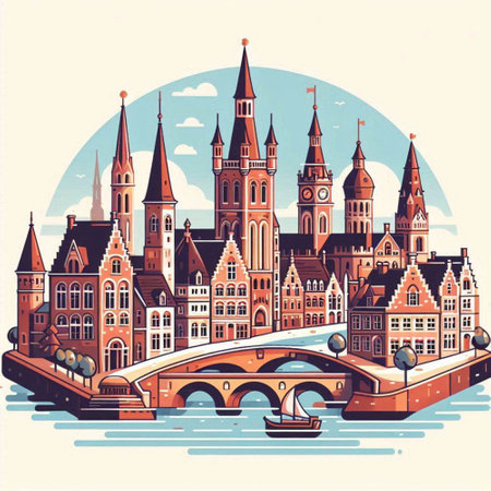 The old town of Gdansk, Poland. Vector illustration.のイラスト素材
