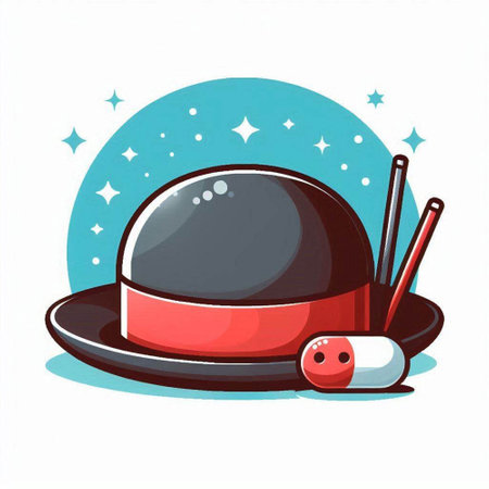 Illustration of a top hat with chopsticks and a bowling ballのイラスト素材