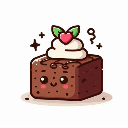 Cute kawaii chocolate cake with whipped cream. Vector illustration.のイラスト素材