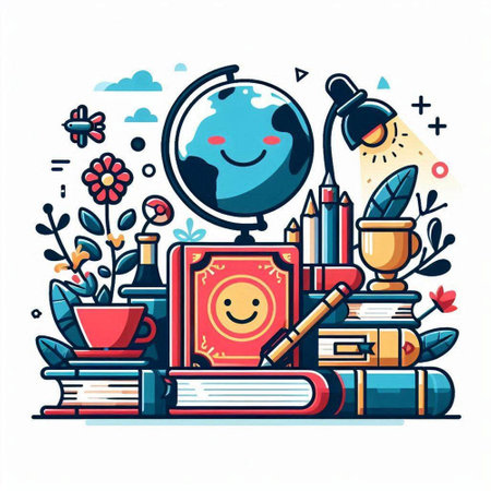 Back to school concept. Vector illustration in flat style with education items.のイラスト素材