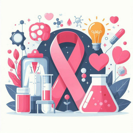 Breast Cancer Awareness. Vector illustration in flat style. Pink ribbon.のイラスト素材