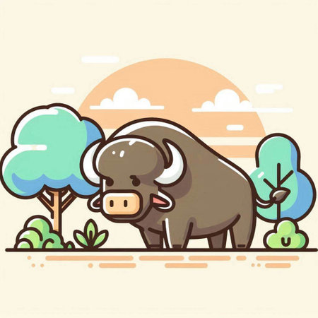 Illustration of a Cute Elephant in the Forest, Vector Illustrationのイラスト素材