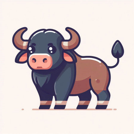 Cute cartoon cow on white background. Vector illustration in flat style.のイラスト素材