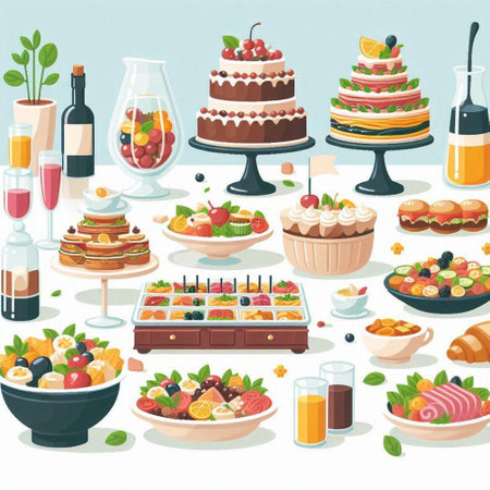 Seamless pattern with different types of desserts. Vector illustration.のイラスト素材