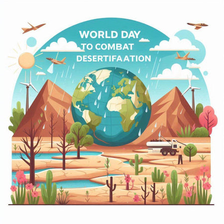 World Environment Day poster with earth, trees, windmills and birds isolated vector illustrationのイラスト素材