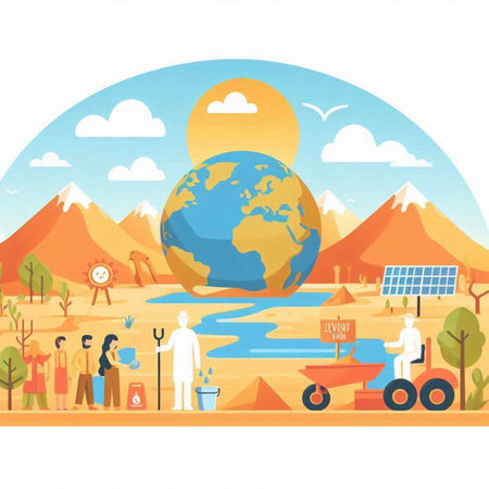 Vector illustration of earth day concept with people working in the field.のイラスト素材