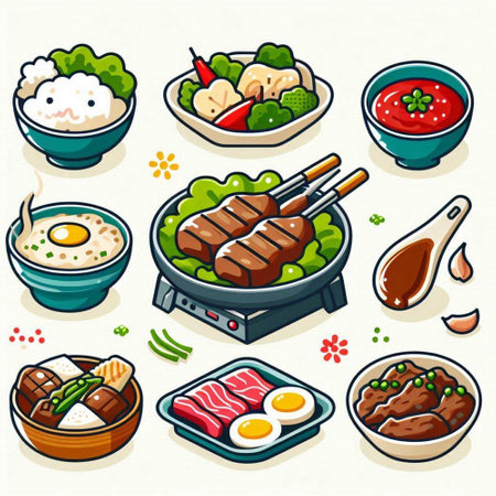 Japanese food vector icons set. Cartoon illustration of Japanese food vector icons for web designのイラスト素材