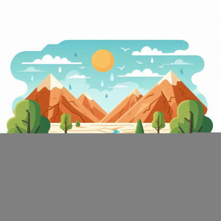 Mountains landscape. Vector illustration in flat cartoon style. Isolated on white background.のイラスト素材