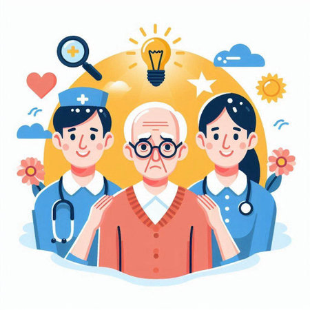 Vector illustration of an elderly couple, a nurse and a doctor.のイラスト素材