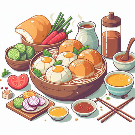 Illustration of Asian food set. Vector illustration of Asian cuisine.のイラスト素材
