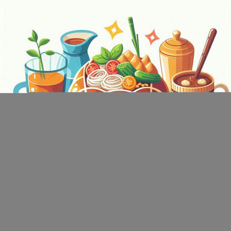 Illustration of a set of traditional Asian food and beverages, vector illustrationのイラスト素材