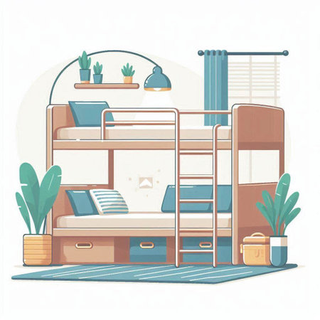 Bunk bed in flat style. Bedroom interior. Vector illustrationのイラスト素材