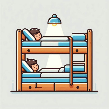 Vector illustration of a boy and a girl sleeping on a bunk bed.のイラスト素材