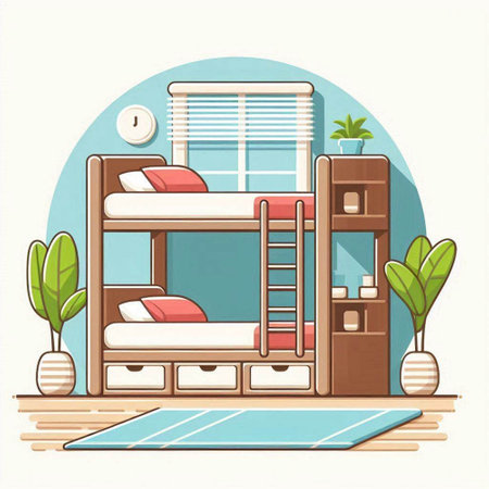 Bunk bed in flat style. Bedroom interior. Vector illustrationのイラスト素材