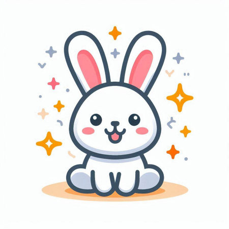 Cute cartoon rabbit with stars. Cute animal vector illustration.のイラスト素材