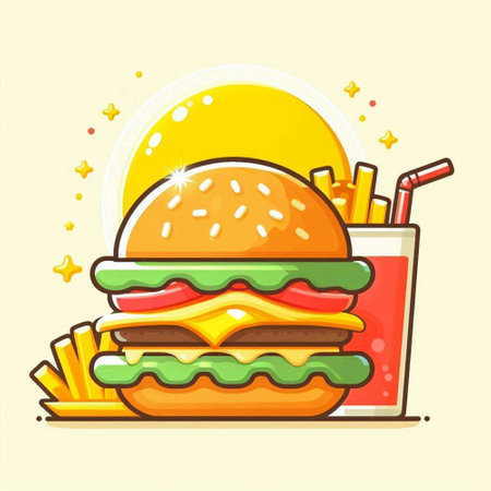 Hamburger and french fries, fast food, vector illustration.のイラスト素材