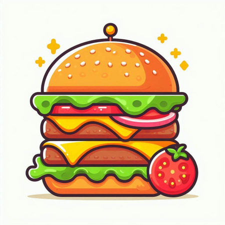 Hamburger icon isolated on white background. Fast food vector illustration.のイラスト素材