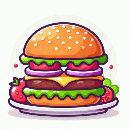 Hamburger icon. Vector illustration of hamburger on plate.のイラスト素材