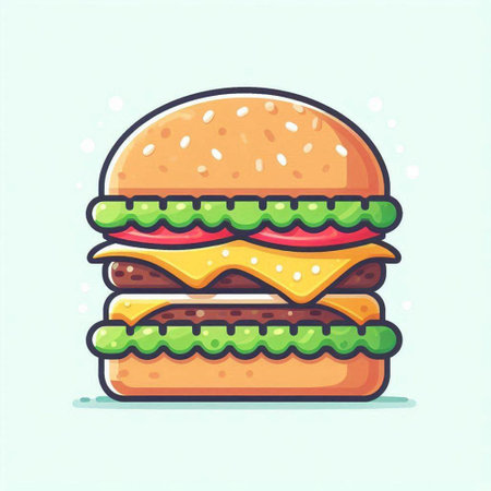 Hamburger icon. Fast food vector illustration in cartoon style.のイラスト素材