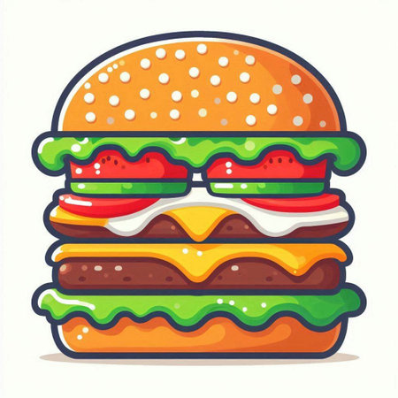 Hamburger vector icon on white background. Cheeseburger illustration.のイラスト素材