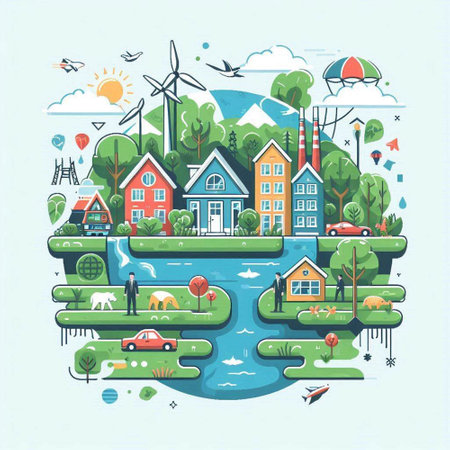 Ecology concept. Eco friendly city. Vector illustration in flat styleのイラスト素材