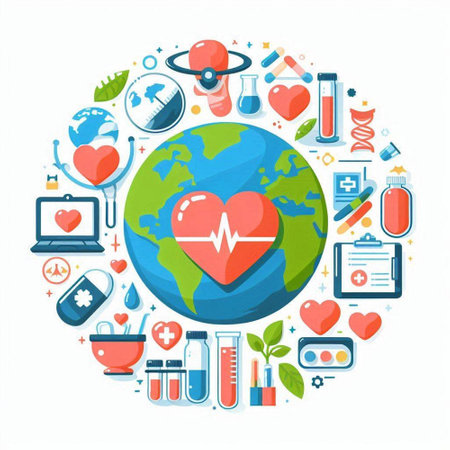Vector illustration of World Health Day. Healthcare and medical concept in flat style. Design for banner, poster or print.のイラスト素材