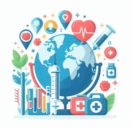 Flat design vector illustration concept of world health day. Healthcare and medical background.のイラスト素材