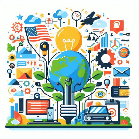 Flat design concept of global business and modern technology. Vector illustrationのイラスト素材