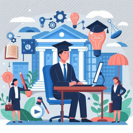 Lawyer or judge working at law office. Lawyer, attorney, jurist, attorney, judge, attorney, jurist, judge, attorney, jurist, judge, lawyer, judge, attorney. Flat vector illustrationのイラスト素材