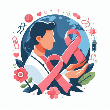 Breast Cancer Awareness Month. Vector illustration in flat cartoon style.のイラスト素材