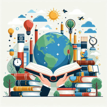 Flat design vector illustration concept of education, knowledge, learning, knowledge, wisdom, school, university, college, college, university, university.のイラスト素材