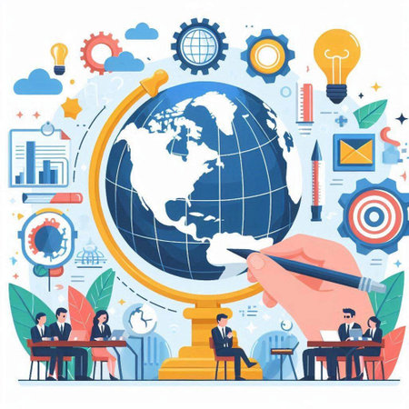 Global business concept. Flat design vector illustration. Teamwork, brainstorming, teamwork, cooperation, strategy, success.のイラスト素材