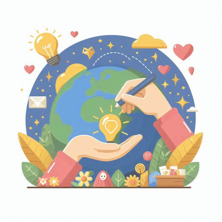 Conceptual illustration of hands holding a lightbulb. Flat designのイラスト素材