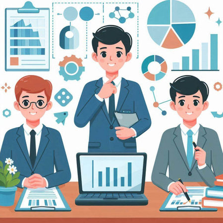 Business people working in the office. Vector illustration in cartoon style.のイラスト素材