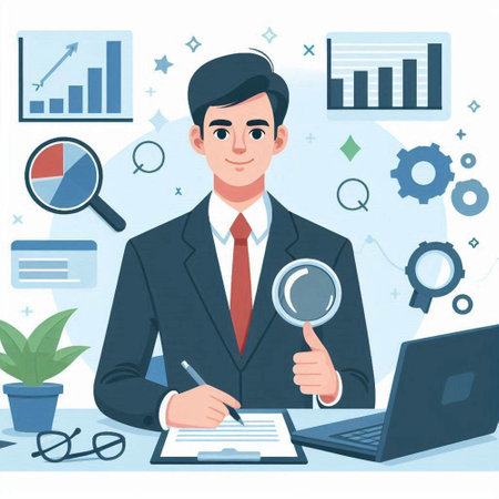 Businessman working at office. Vector illustration in flat cartoon style.のイラスト素材