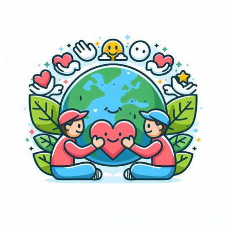 World Environment Day concept. Vector illustration of people holding heart in handsのイラスト素材