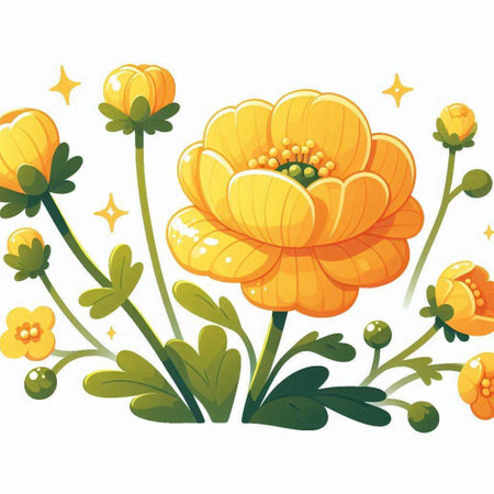 Seamless pattern with yellow flowers on white background. Vector illustration.のイラスト素材
